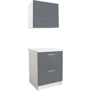 Keukenkast TRATTORIA - 1 laag meubel en 1 hoog meubel - Grijs en wit L 60 cm x H 84.8 cm x D 60 cm
