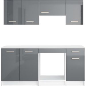 Vente-unique Complete keuken - Met werkblad 180 cm - Glanzend grijs en wit - TRATTORIA L 180 cm x H 85 cm x D 60 cm