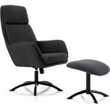 Verstelbare fauteuil van linnen met voetensteun ARBORI - Donkergrijs L 70 cm x H 110 cm x D 78 cm