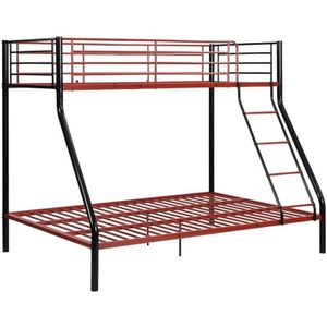 Vente-unique Stapelbed ELEVATIO IV - 90 en 140 x 190 cm - Staal - Zwart en rood L 199 cm x H 163 cm x D 147 cm