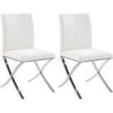 Set van 2 stoelen - Kunstleer en roestvrij staal - Wit - CALY L 47 cm x H 90 cm x D 59.5 cm