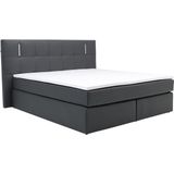 Set boxspring en matras met hoofdeinde met Leds + lattenbodem + matras + dekmatras BILBAO van YSMÉE - 160x200 cm - kunstleer - Antraciet