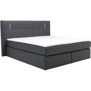 Ysmée Set boxspring en matras met hoofdeinde met Leds + lattenbodem + matras + dekmatras BILBAO van YSMÉE - 160x200 cm - kunstleer - Antraciet L 210 cm x H 118 cm x D 190 cm