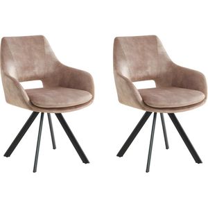 Set van 2 stoelen met armleuningen - Fluweel en metaal - Beige - KELINE