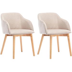 Set van 2 stoelen - Stof en hevea hout - Beige - JELISA L 54 cm x H 79 cm x D 56 cm