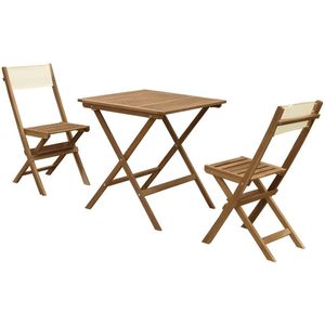 Tuineethoek van acaciahout ASINARA : Tafel en 2 opvouwbare stoelen - Wit en naturel