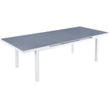 Uitschuifbare tuintafel van aluminium en gehard glas - Grijs en wit - 4 tot 8 personen - L180/240 cm - LINOSA