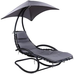 Tuinschommelstoel met parasol en antracietkleurig kussen - Waterbestendig - MOHELI