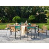 MYLIA Tuintafel in acaciahout en antraciet aluminium - 6 personen - L. 160 cm - MILIES L 160 cm x H 76 cm x D 90 cm