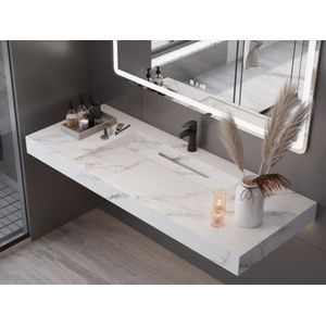 Shower & Design Hangende solid surface wastafel in wit marmer effect TAKOTNA - L.120.2 x B.45.2 x H.8 cm L 120.2 cm x H 8 cm x D 45.2 cm