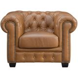 Chesterfield fauteuil BRENTON 100% buffelleer - Vintage caramel