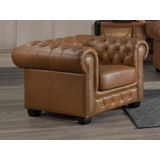 Chesterfield fauteuil BRENTON 100% buffelleer - Vintage caramel