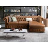 LINEA SOFA Hoekbank chesterfield BRENTON 100% buffelleer - Hoek rechts - Vintage caramel L 274 cm x H 82 cm x D 166 cm