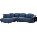 Hoekbank van stof met hoofdsteun en blauwe opbergruimte - Hoek links - PERCEVAL L 280 cm x H 81 cm x D 220 cm