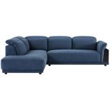 Hoekbank van stof met hoofdsteun en blauwe opbergruimte - Hoek links - PERCEVAL L 280 cm x H 81 cm x D 220 cm