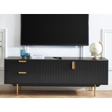 TV-meubel - 2 deuren en 2 laden - MDF en metaal - Zwart en goud - LIKANA