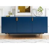 Dressoir - 3 deuren - MDF en metaal - Kleur: blauw en goud - LIKANA