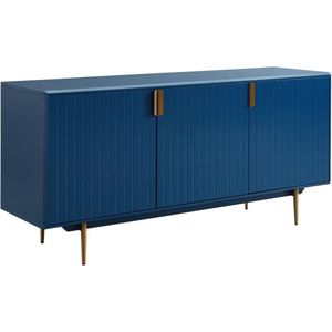 Dressoir - 3 deuren - MDF en metaal - Kleur: blauw en goud - LIKANA L 160 cm x H 76 cm x D 47 cm