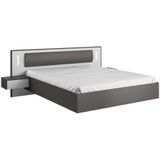 Bed met hangende nachtkastjes - 160 x 200 cm - Met ledverlichting - Grijs en wit- SEGOLA