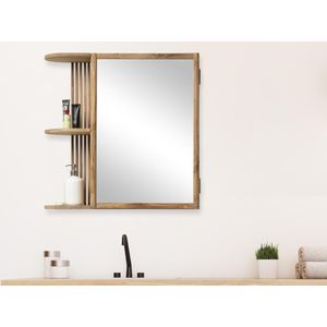 Badkamerwandkast van teak met spiegel en nissen - Naturel - CIMAHI