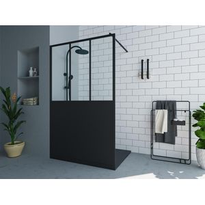 Vente-unique - Urbanik - Douchewand - Zwart - Gehard Glas - Mat