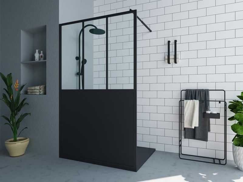 Italiaanse douchewand mat zwart met werkplaatsstijl - 120 x 200 cm - URBANIK