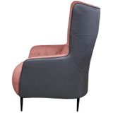 Fauteuil van roze fluweel en antraciet structuur MENDOCINO L 75 cm x H 109 cm x D 90 cm