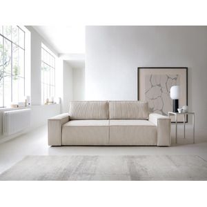 Vente-unique Vierzitsslaapbank AMELIA van PASCAL MORABITO - Ribfluweel - Beige L 257 cm x H 85 cm x D 102 cm