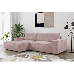 Hoekslaapbank AMELIA van PASCAL MORABITO - Ribfluweel - Roze - Hoek links: Elegant en praktisch omvormbaar meubel van PASCAL MORABITO