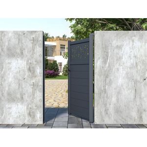 Draaipoort van aluminium met motieven - Halfopengewerkt - L. 103 x H. 181 cm - Antraciet - BAZIO