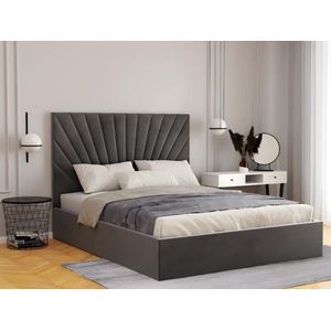 PASCAL MORABITO Bed met opbergruimte 160 x 200 cm - Velours - Grijs - RILIODA - van Pascal Morabito L 173 cm x H 120 cm x D 214 cm