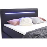 Complete boxspring met hoofdeinde met LEDs, bedbodem met opbergruimte, matras en dekmatras - Zwart - Kunstleer - 160 x 200 cm - KEROS van DREAMEA