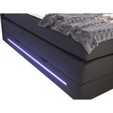 Complete boxspring met hoofdeinde met LEDs, bedbodem met opbergruimte, matras en dekmatras - Zwart - Kunstleer - 160 x 200 cm - KEROS van DREAMEA