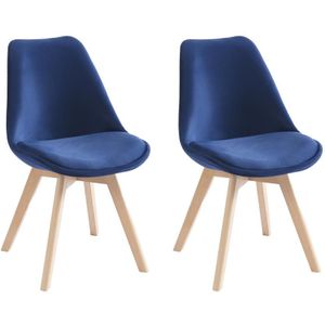 Set van 2 stoelen in fluweel en beuken - Blauw - JODY