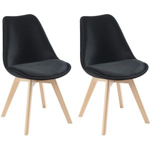 Set van 2 stoelen in fluweel en beuken - Zwart - JODY