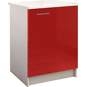 Berlioz Creations Prima PG6BPR keukenonderkast met werkblad, 1 decoratieve deur, rood, glanzend, 60 x 60 x 85 cm, 100% in Frankrijk