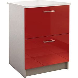Berlioz Creations keukenkast, 2 laden, spaanplaat, rood, 60 x 60 x 85 cm