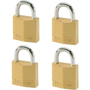 Master Lock 130EURQNOP Sleutelhangsloten met messing behuizing, goud, 4,9 x 3 x 1,2 cm, 4 stuks