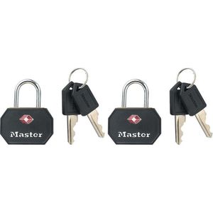 Hangslot Masterlock 2 gelijksluitend aluminium TSA zwart 30mm