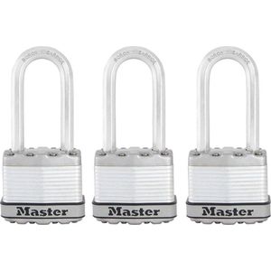 Master Lock Heavy Duty-hangslot [Sleutel] [Gelamineerd staal] [Lange beugel] [Weerbestendig] [Set van 3] M1EURTRILH - Voor opslagunits, schuren, garages, hekken