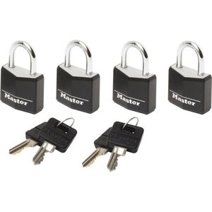 MasterLock Hangslot - Massief Aluminium - Zwart - 20 mm - 4 stuks - 9120EURQBLKNOP