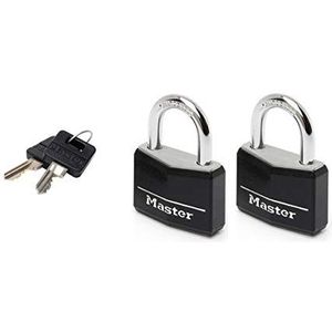 Master Lock 9140EURTBLK 2-delige set hangslot met sleutel van aluminium met vinyl afdekking, zwart, 4 x 5,9 x 1,3 cm