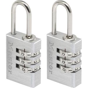 Master Lock 7620EURTCC Set van 2 combinatiehangsloten in aluminium, grijs, 2 x 5,5 x 0,9 cm