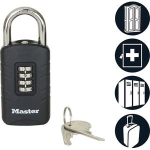 Master Lock 656EURDBLK Combinatiehangslot met noodsleutel voor buitengebruik, 120 x 48 x 20 mm