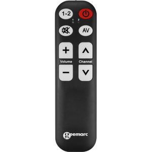 Geemarc Easy TV5 Universele tv-afstandsbediening, 8 programmeerbare toetsen, voor slechtziend/senioren, zwart