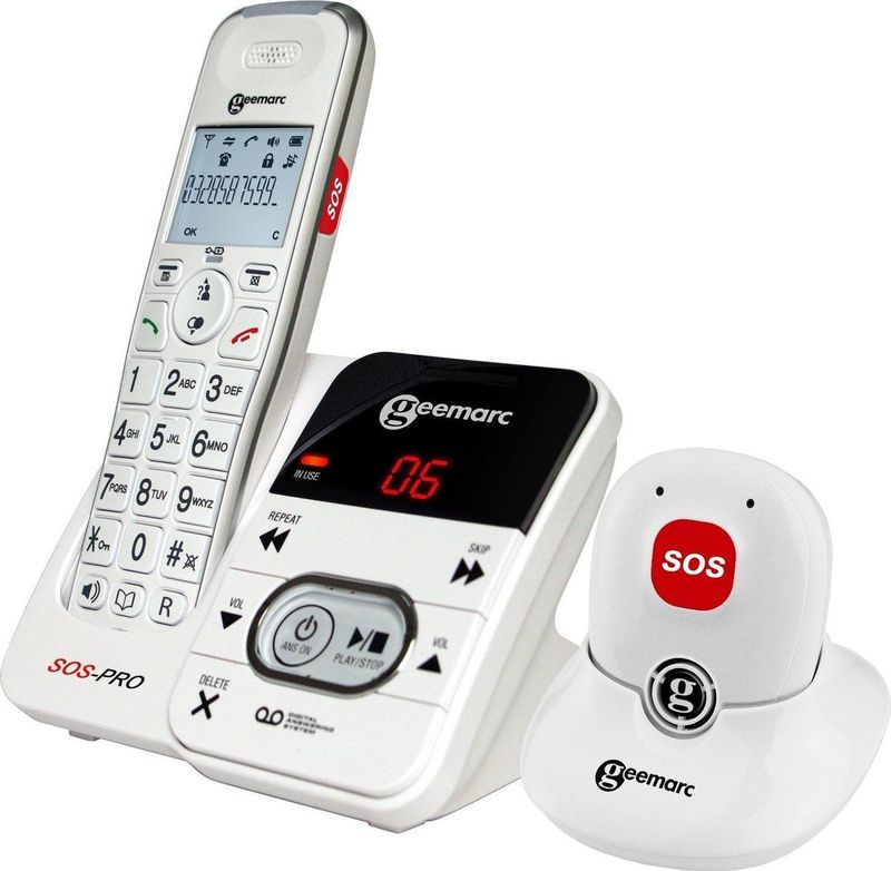Geemarc Amplidect 295 SOS Pro - Versterkte Draadloze Telefoon en Noodoproepmedaillon met Antwoordapparaat en Grote Toetsen voor Senioren - Laag of Matig Gehoorverlies