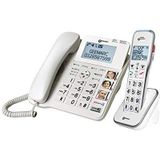 Geemarc Amplidect 595 Combi – bedrade telefoon versterkt en extra handset met antwoordapparaat, grote knoppen en SOS-functie voor senioren, gemiddeld of ernstig gehoorverlies, Franse versie
