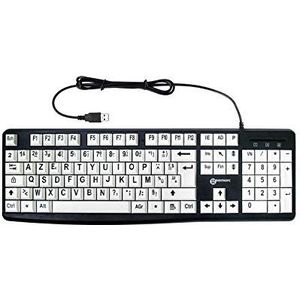 Geemarc Alfanumeriek toetsenbord, bedraad, met grote zwarte tekens op grote witte toetsen, hoog contrast voor slechtzienden, compatibel met Windows XP, Vista, 7, 8, 10, AZERTY