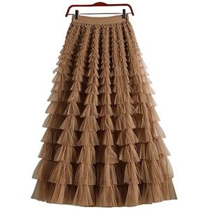 COTCLO Lange Rok Rode Lange Maxi Tule Rok Vrouwen Mode Vloer Lengte Rok Vrouwelijke Verlengen 85Cm 95Cm Effen Mesh Winter Party Rok Lady, Kaki, M