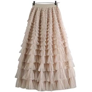 COTCLO Lange Rok Rode Lange Maxi Tule Rok Vrouwen Mode Vloer Lengte Rok Vrouwelijke Verlengen 85Cm 95Cm Effen Mesh Winter Party Rok Lady, Beige, M